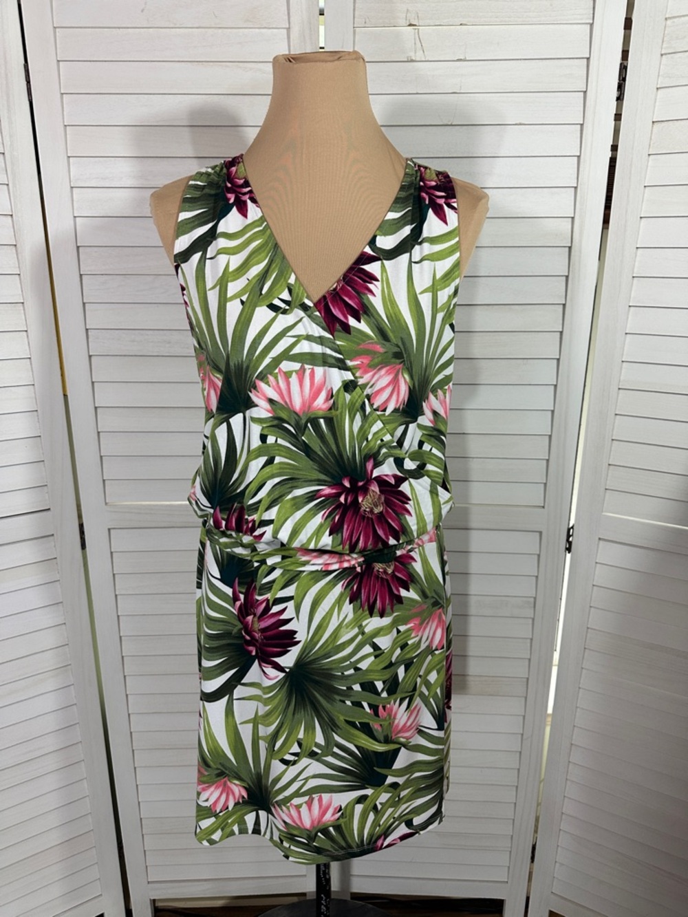 Tommy Bahama Tank Dress Size SP Proteia Garden Palm Floral Print Ruched Blouson - Picture 3 of 10